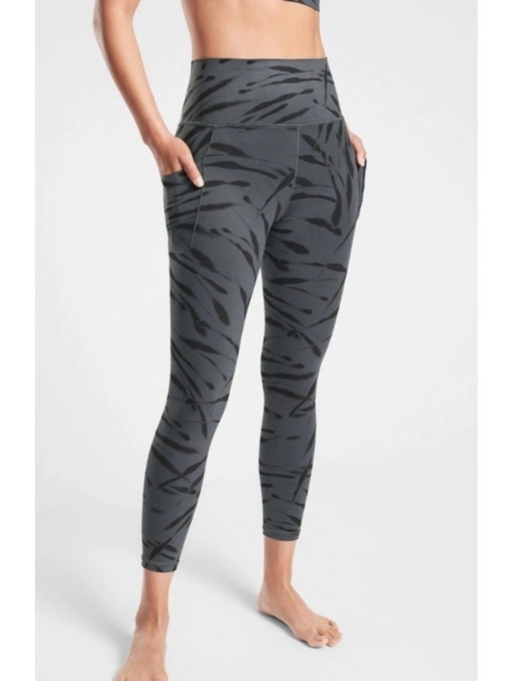 ATHLETA salutation stash pocket II 7/8 tights leggings XXS gym, yoga gray black